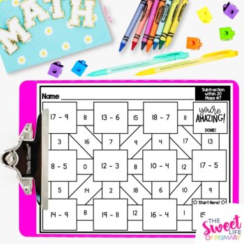 Subtraction Math Mazes | Within 20, image 2