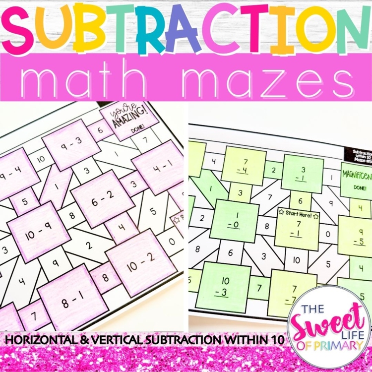 Subtraction Math Mazes | Within 10