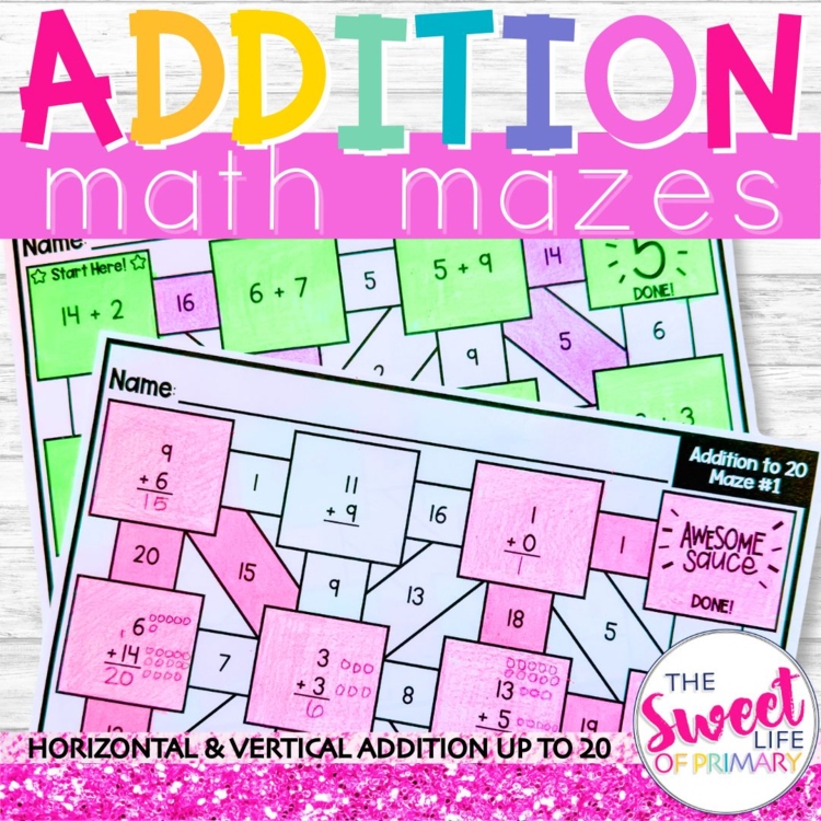 Addition to 20 Math Mazes
