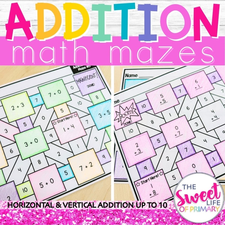 Addition to 10 Math Mazes