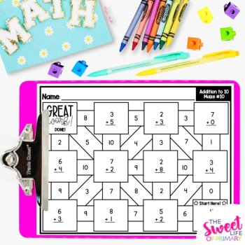 Addition to 10 Math Mazes, image 3