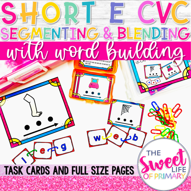 CVC Segmenting & Blending Task Cards | Short e