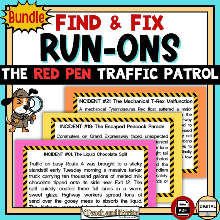 Run-On Sentences Grammar Activity BUNDLE Fix Run-Ons in Texts: Grades 3-6