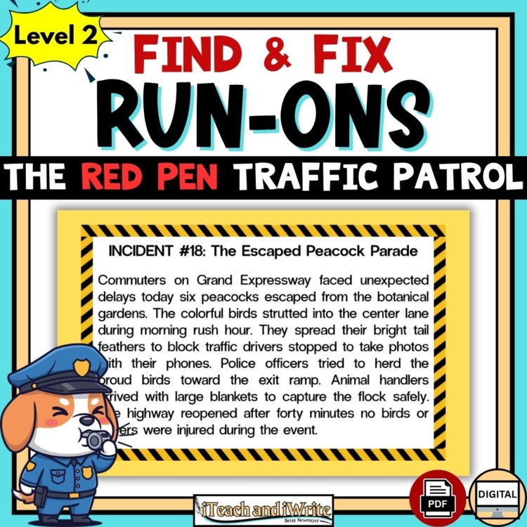 Run-On Sentences Grammar Activity Find & Fix Run-Ons in Texts LEVEL 2 Grades 3-5