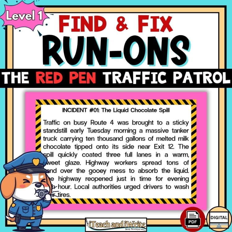 Run-On Sentences Grammar Activity Find & Fix Run-Ons in Texts Level 1 Grades 3-5