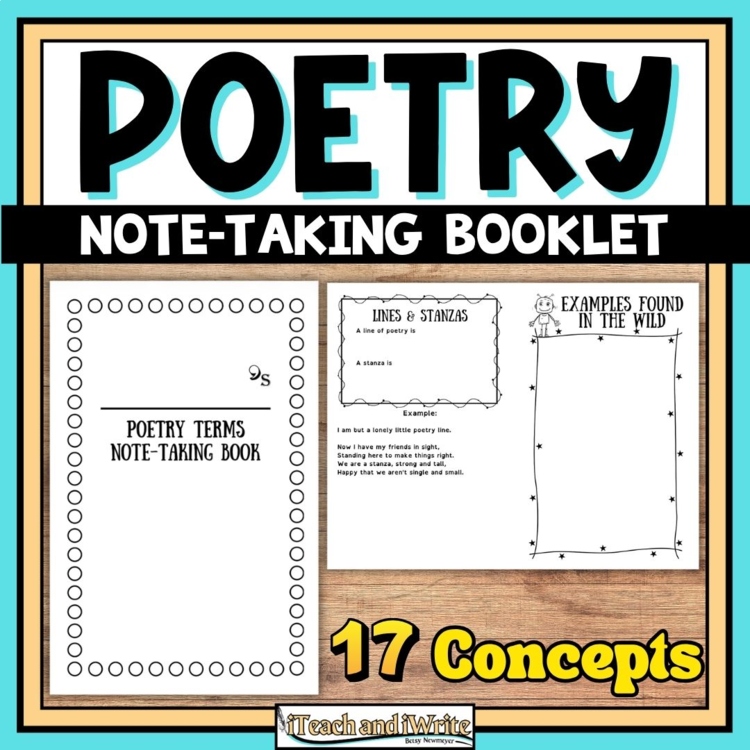 Poetry Elements Note-Taking Booklet: Print Digital Graphic Organizers Worksheets