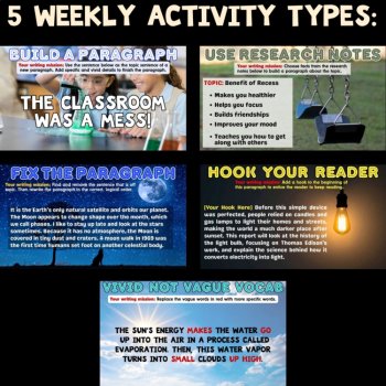Writing Warm-Ups Bundle: 200 Bell Ringers for Info, Opinion, Narrative & Grammar, image 3