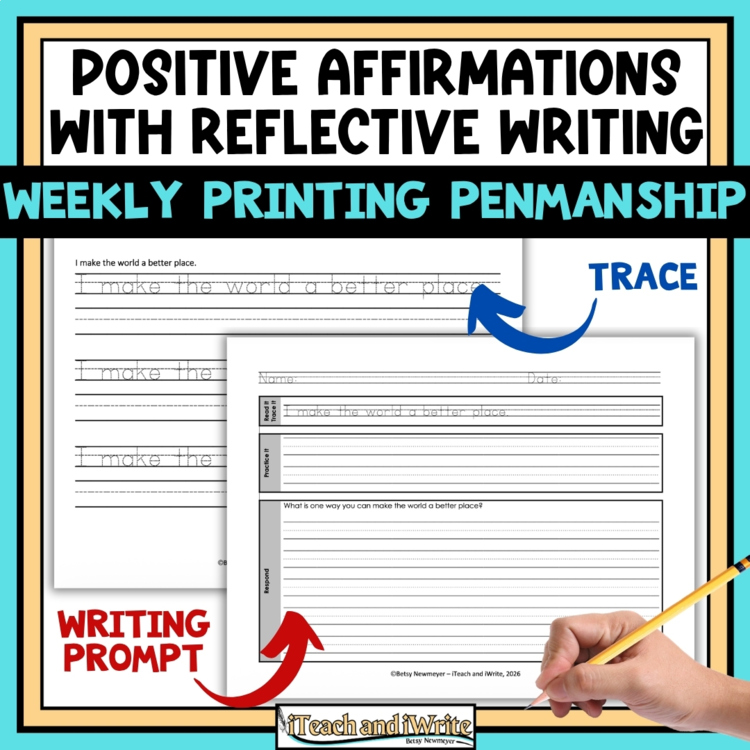 Yearlong Printing Penmanship Practice: 52 Weekly Affirmations & Writing Prompts