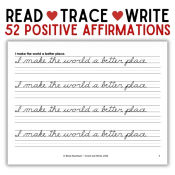 Yearlong Cursive Penmanship Practice: 52 Weekly Affirmations & Writing Prompts, image 2