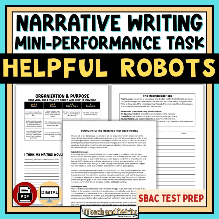 Narrative Writing Mini Performance Task ELA SBAC Test Prep: HELPFUL ROBOTS