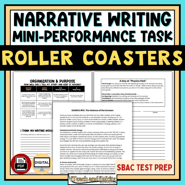 Narrative Writing Mini Performance Task ELA SBAC Test Prep: ROLLER COASTERS