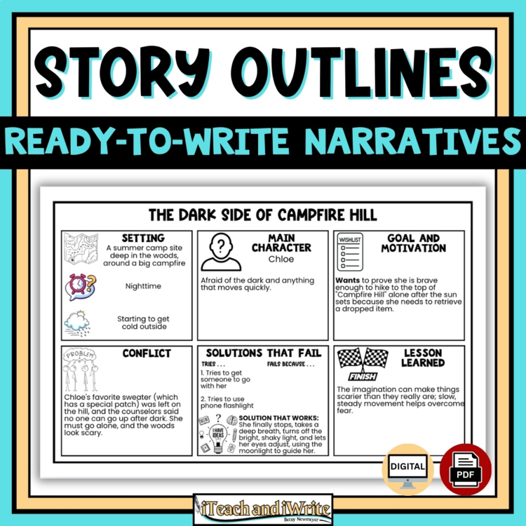 Narrative Writing Short Story Outlines: Creative Writing Storytelling Task Cards