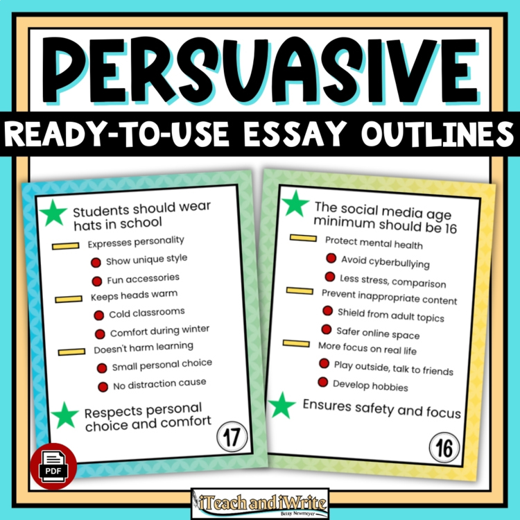 Persuasive Essay Outline Task Cards: Ready to Use Opinion Essay Outlines Gr. 4-6