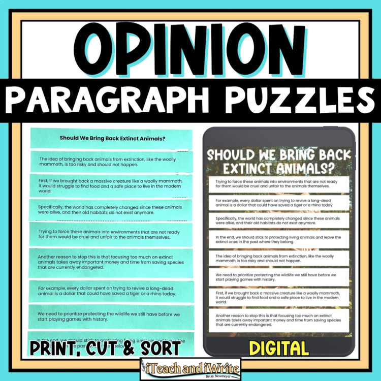 Persuasive Opinion Writing Scrambled Paragraph Puzzles: Organize Sentences