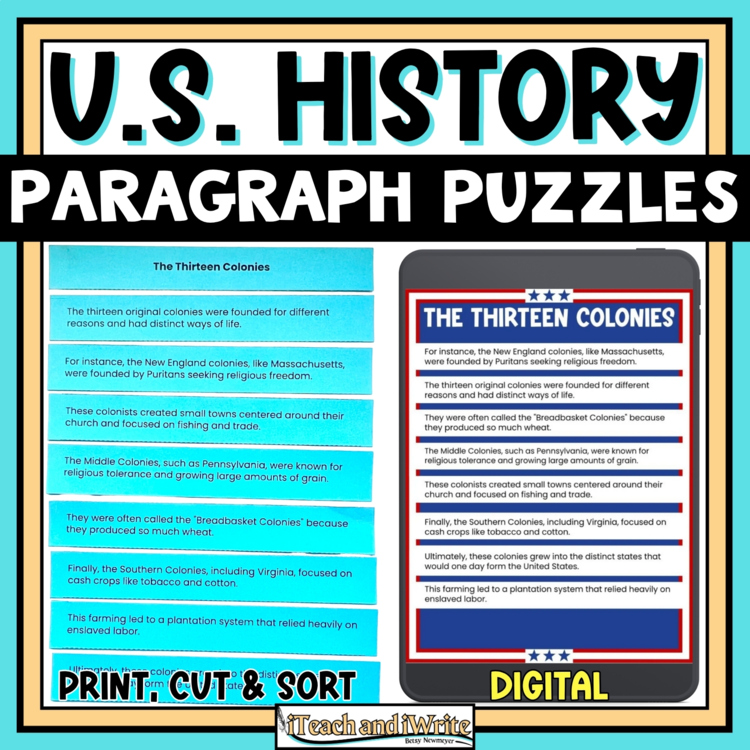 U.S. History Scrambled Paragraph Puzzles: Organize Sentences Paragraph Writing