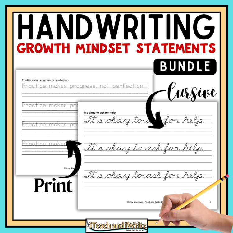 Growth Mindset SEL Cursive & Printing Penmanship Practice Handwriting Worksheets