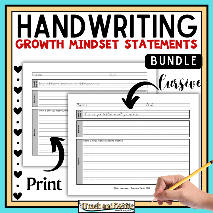 Growth Mindset SEL Print & Cursive Penmanship Practice with Writing Prompts