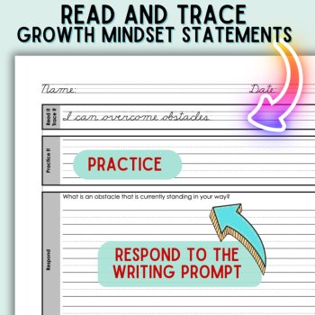 Growth Mindset SEL Print & Cursive Penmanship Practice with Writing Prompts, image 3