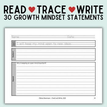Growth Mindset Printing Penmanship Handwriting Worksheets with Writing Prompts, image 2