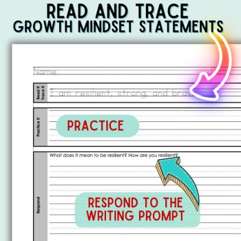 Growth Mindset Printing Penmanship Handwriting Worksheets with Writing Prompts, image 3