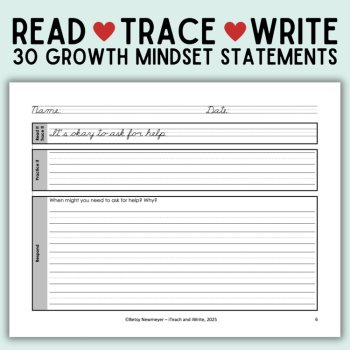 Cursive Growth Mindset SEL Penmanship Practice Handwriting with Writing Prompts, image 2