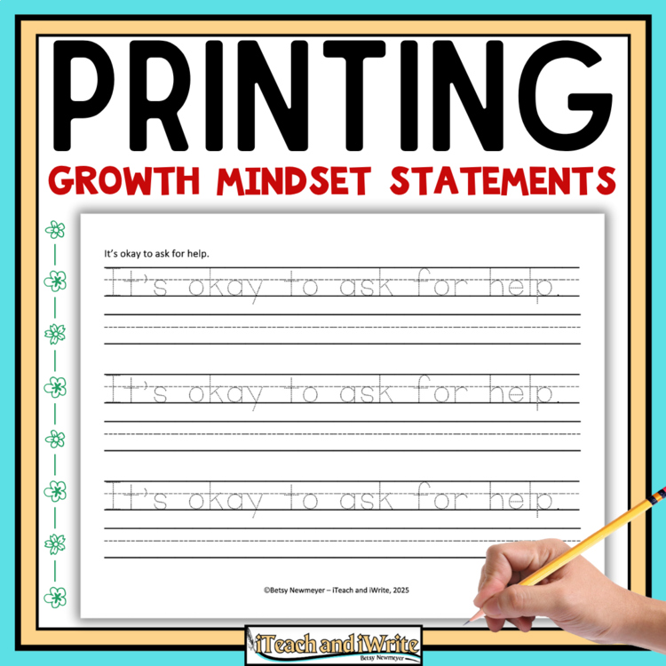 Growth Mindset Printing SEL Penmanship Practice Handwriting Worksheets