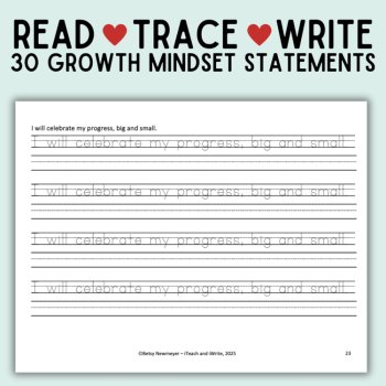 Growth Mindset Printing SEL Penmanship Practice Handwriting Worksheets, image 2
