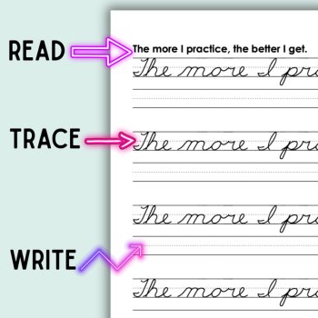 Cursive Penmanship SEL Growth Mindset Handwriting Practice Worksheets, image 3