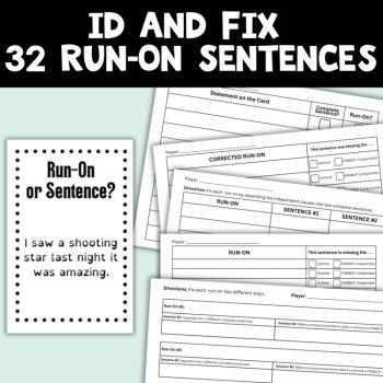 Fixing Run On Sentences Interactive Printable Grammar Card Game or Activity, image 3