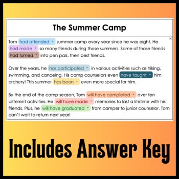Perfect Tense Verbs 5th Grade Digital Cloze Reading Passages: No-Prep Grammar, image 4