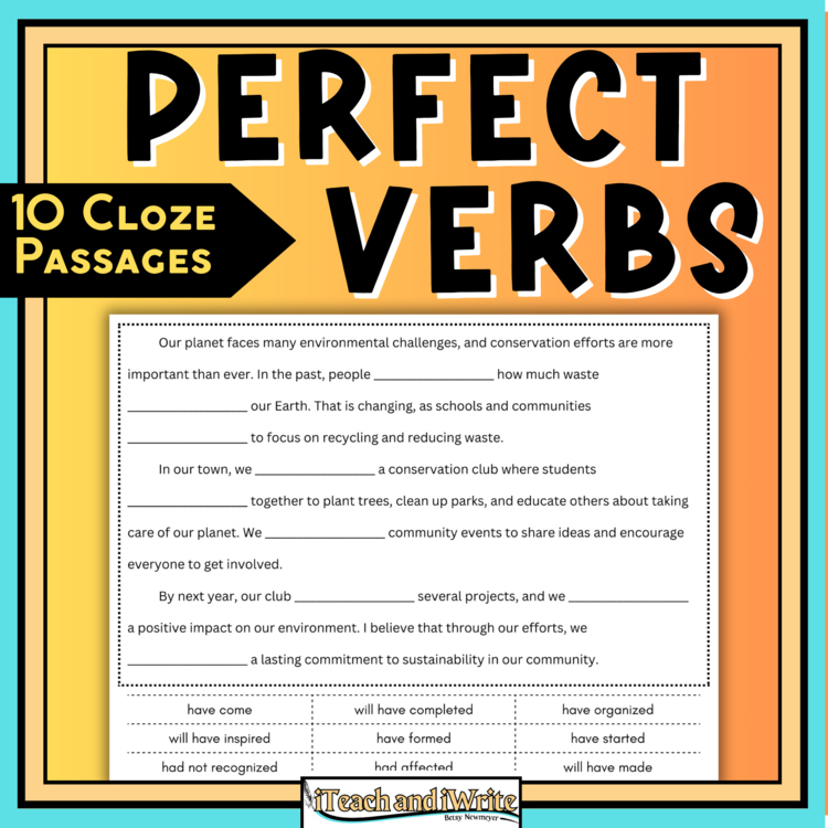 Perfect Tense Verbs Cloze Reading Passages: 5th Grade Grammar Review & Test Prep