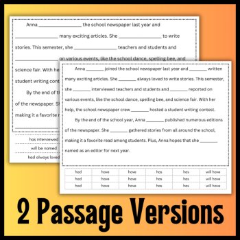 Perfect Tense Verbs Cloze Reading Passages: 5th Grade Grammar Review & Test Prep, image 3