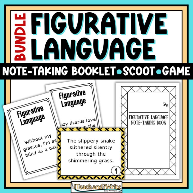 Figurative Language Bundle: Notes Booklet, Scoot Task Cards, Printable Card Game