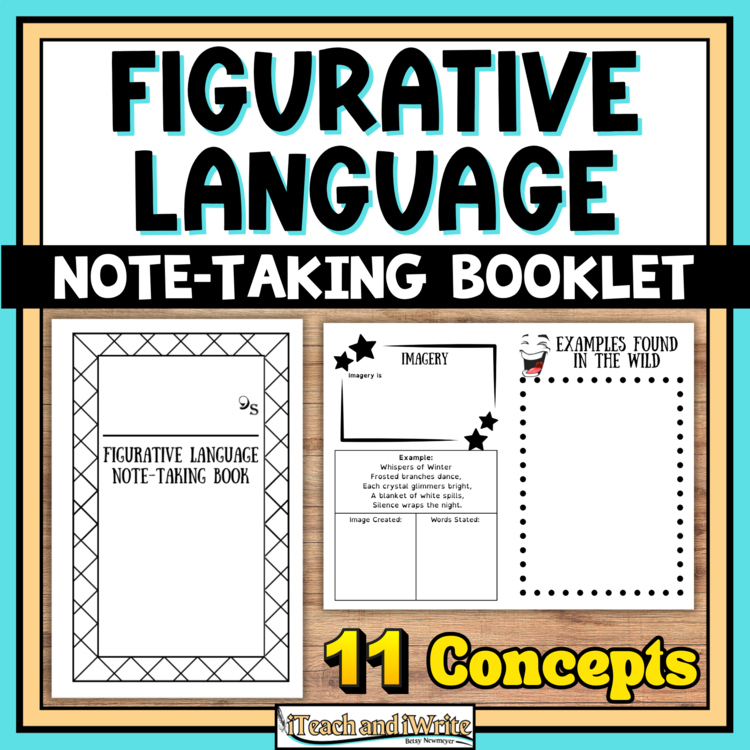 Figurative Language Notes Booklet, Print & Digital Graphic Organizer Worksheets