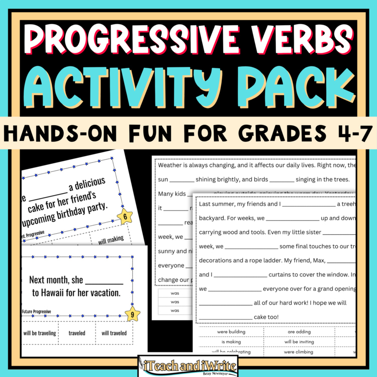 Progressive Tense Verbs Hands-on Grammar Activity Bundle: SCOOT & Cloze Reading