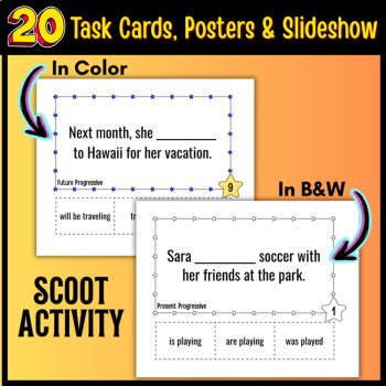 Progressive Tense Verbs Hands-on Grammar Activity Bundle: SCOOT & Cloze Reading, image 2