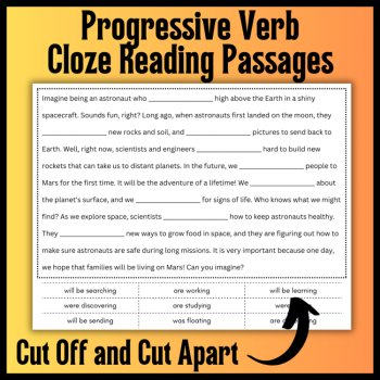 Progressive Tense Verbs Hands-on Grammar Activity Bundle: SCOOT & Cloze Reading, image 4