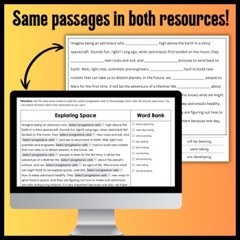 Progressive Tense Verbs Cloze Reading Activity Bundle Hands-On & Digital, image 2