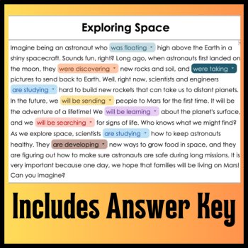 Progressive Tense Verbs Digital Cloze Reading Passages for 4th Grade Grammar, image 4