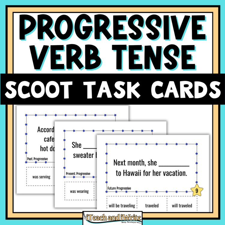 Progressive Verbs Scoot Game Grammar Task Cards: 4th Grade Verb Tense Activity