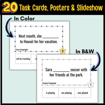 Progressive Verbs Scoot Game Grammar Task Cards: 4th Grade Verb Tense Activity, image 2
