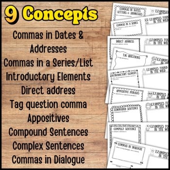 Comma Rules Notes Booklet, Print & Digital Graphic Organizer Worksheets for 3-6, image 4