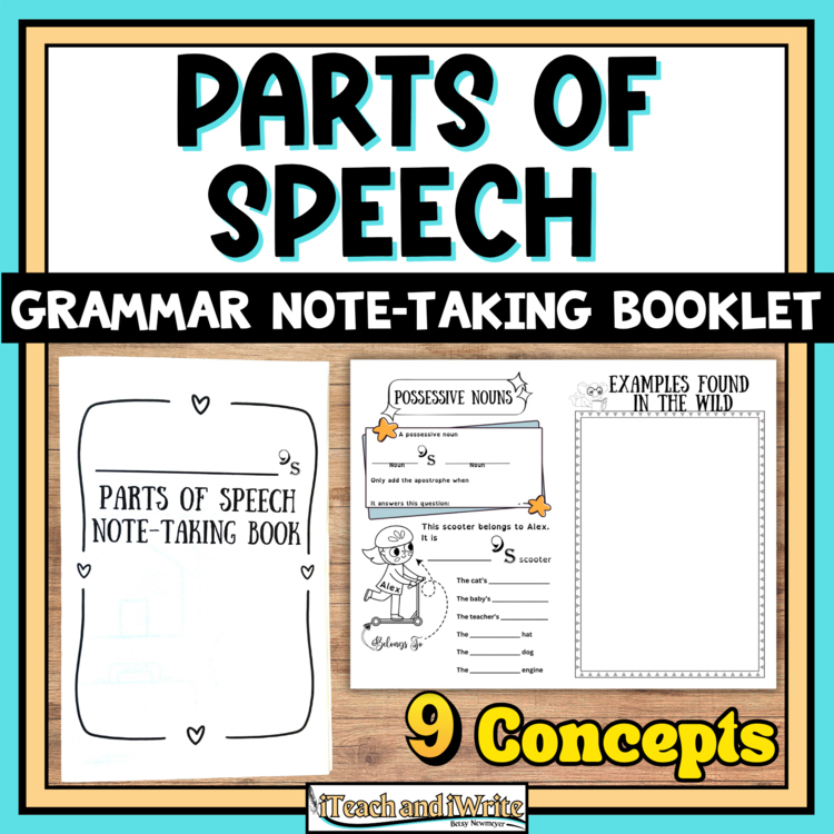 Parts of Speech Guided Grammar Note-Taking Guide Booklet: Printable & Digital