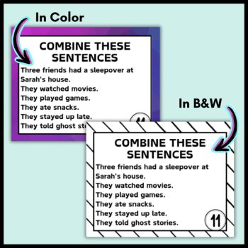 Sentence Combining Scoot Game Task Cards for Grammar & Writing Revision Practice, image 2