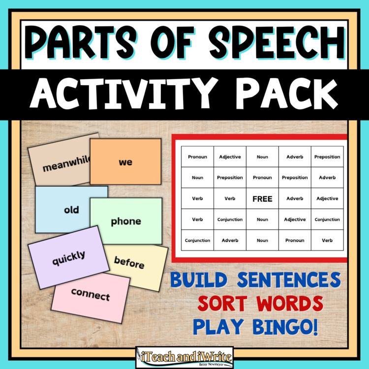 Parts of Speech Activities: Word Tiles for Sentence Building, Bingo, Bookmarks