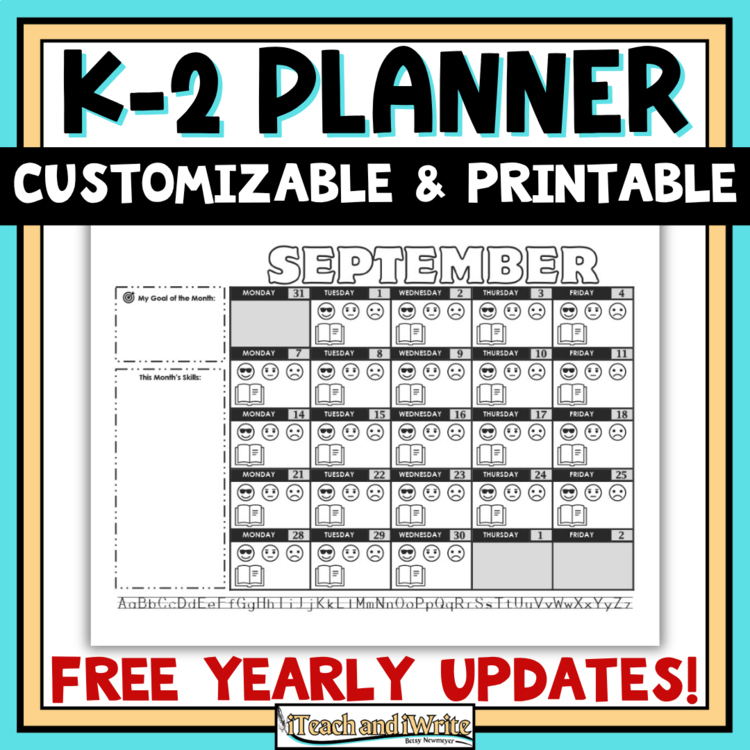 AVID Student Planner for Primary Grades K-2: Customizable Monthly Calendar Pages