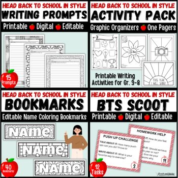 Back to School Activities Bundle: Icebreakers, Writing Prompts, Scoot, Bookmarks, image 2