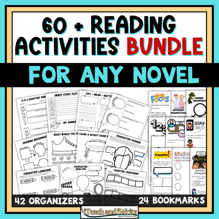 Book Activities Bundle: 42 Reading Response Graphic Organizers & 24 Bookmarks