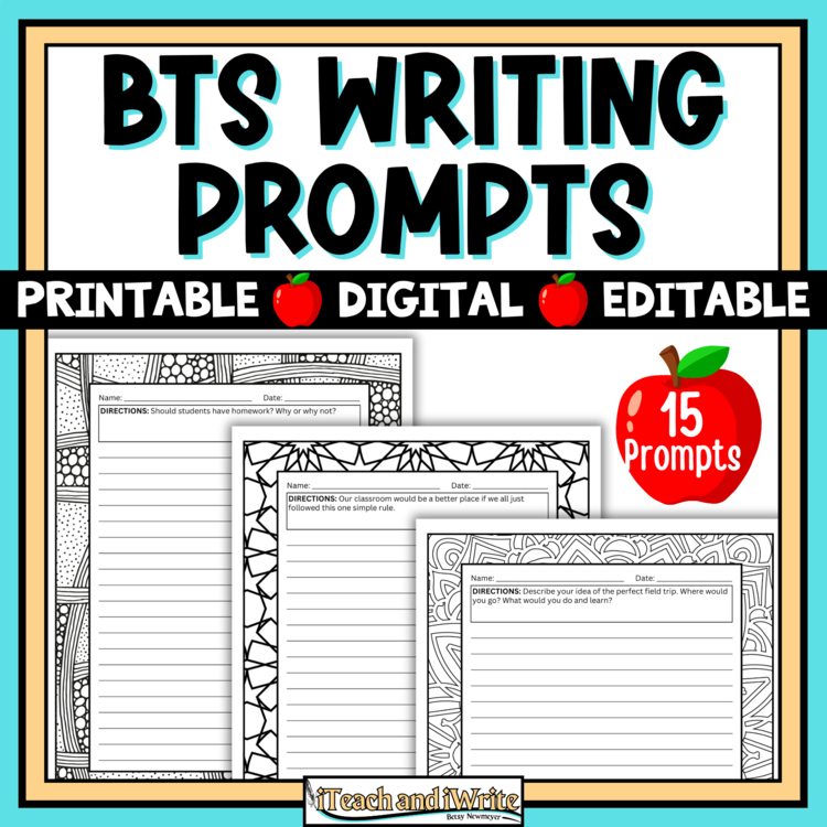 Back to School Writing Prompts: 15 Printable and Editable Digital Writing Paper