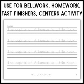 US States & Capitals Cursive Printing Penmanship Practice Handwriting Worksheets, image 4